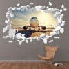 Airplane Sunrise White Brick 3D Hole In The Wall Sticker