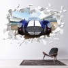 Blue Classic Race Car White Brick 3D Hole In The Wall Sticker