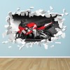 Red Motorbike White Brick 3D Hole In The Wall Sticker