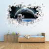 Astronaut & Planet Earth White Brick 3D Hole In The Wall Sticker