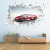 Red Sports Car White Brick 3D Hole In The Wall Sticker