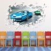Racing Cars White Brick 3D Hole In The Wall Sticker
