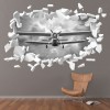 Biplane Aircraft White Brick 3D Hole In The Wall Sticker