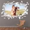 Running Dachshund Dog White Brick 3D Hole In The Wall Sticker