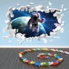 Astronaut & Planet Earth Space White Brick 3D Hole In The Wall Sticker
