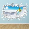 Winter Sports Skiing White Brick 3D Hole In The Wall Sticker