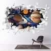 Space Planets White Brick 3D Hole In The Wall Sticker