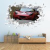 Red Race Car Sports White Brick 3D Hole In The Wall Sticker