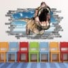 T-Rex Roar Jurassic Dinosaur Grey Brick 3D Hole In The Wall Sticker