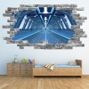 Futuristic Space Station Grey Brick 3D Hole In The Wall Sticker