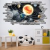 Solar System Planets Space Grey Brick 3D Hole In The Wall Sticker