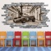 Classic Vintage Race Car Grey Brick 3D Hole In The Wall Sticker