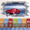 Red Sports Car Grey Brick 3D Hole In The Wall Sticker