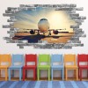Airplane Sunrise Grey Brick 3D Hole In The Wall Sticker