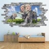 Triceratops Dinosaurs Grey Brick 3D Hole In The Wall Sticker