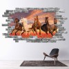 Wild Horses Grey Brick 3D Hole In The Wall Sticker