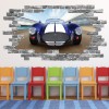 Blue Classic Race Car Grey Brick 3D Hole In The Wall Sticker