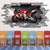 Red Motorbike Grey Brick 3D Hole In The Wall Sticker