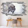 Winter Wolf Grey Brick 3D Hole In The Wall Sticker