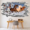 Wild Galloping Horses Grey Brick 3D Hole In The Wall Sticker