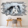 Two Grey Horses Grey Brick 3D Hole In The Wall Sticker