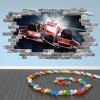 Red Race Car Sports Car Grey Brick 3D Hole In The Wall Sticker