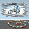 Motocross Bike Grey Brick 3D Hole In The Wall Sticker