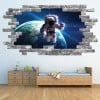 Astronaut & Planet Earth Grey Brick 3D Hole In The Wall Sticker