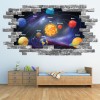 Solar System Space Planets Grey Brick 3D Hole In The Wall Sticker