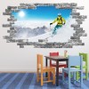 Winter Sports Skiing Grey Brick 3D Hole In The Wall Sticker