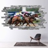 Horse Racing Sports Grey Brick 3D Hole In The Wall Sticker