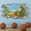 Dinosaur Battle T-Rex Grey Brick 3D Hole In The Wall Sticker