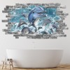 Dolphins Grey Brick 3D Hole In The Wall Sticker