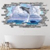 Dolphin Jump Ocean Grey Brick 3D Hole In The Wall Sticker