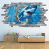 Shark Jaws Grey Brick 3D Hole In The Wall Sticker