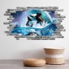 Orca Whales Grey Brick 3D Hole In The Wall Sticker