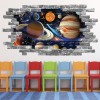 Space Planets Solar System Grey Brick 3D Hole In The Wall Sticker
