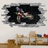 Motocross Bike Stunt Jump Grey Brick 3D Hole In The Wall Sticker