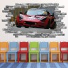Red Sports Race Car Grey Brick 3D Hole In The Wall Sticker