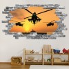 Apache Army Helicopters Grey Brick 3D Hole In The Wall Sticker