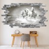 White Horses Grey Brick 3D Hole In The Wall Sticker