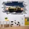 Yellow Fast Sports Car Grey Brick 3D Hole In The Wall Sticker