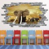 Elephant Safari Sunset Grey Brick 3D Hole In The Wall Sticker