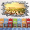 Lion Cubs Grey Brick 3D Hole In The Wall Sticker