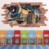 Yellow Tractor Red Brick 3D Hole In The Wall Sticker