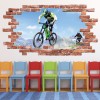 Mountain Biking Extreme Sports Red Brick 3D Hole In The Wall Sticker