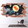 Planets Space Solar System Red Brick 3D Hole In The Wall Sticker