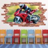 Red Sports Motorbike Red Brick 3D Hole In The Wall Sticker