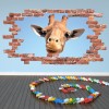 Hello Giraffe Red Brick 3D Hole In The Wall Sticker