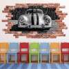 Vintage Classic Car Red Brick 3D Hole In The Wall Sticker